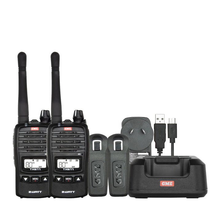 GME TX677 2 Watt Radio Twin Pack - with desktop cradle