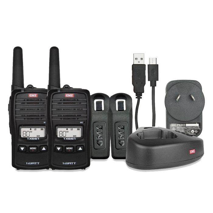 GME TX667 1 Watt Radio - Twin Pack with desktop cradle
