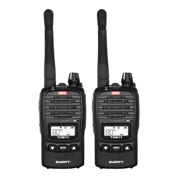 GME TX677 2 Watt Radio Twin Pack - with desktop cradle