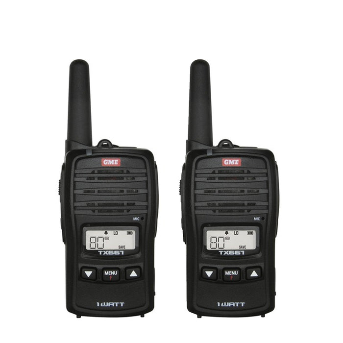 GME TX667 1 Watt Radio - Twin Pack with desktop cradle