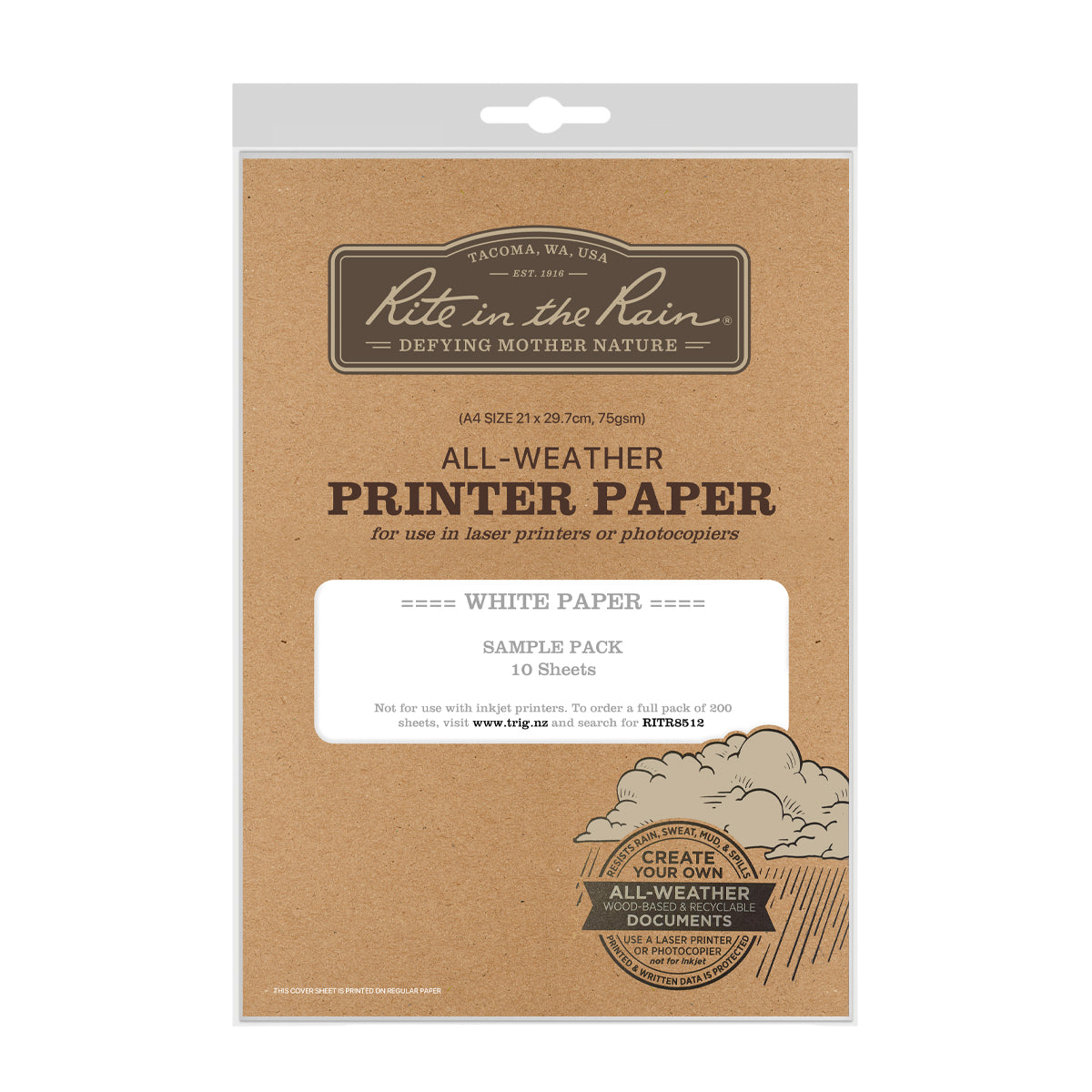 Rite In The Rain Printer/Copy Paper A4 - 10 Sheet Sample Pack — Trig ...